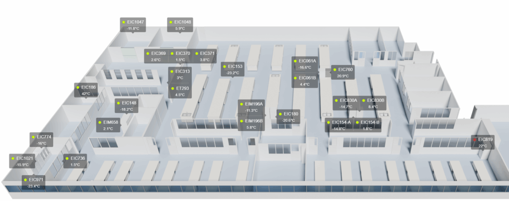 Symbio floor plan with temperature monitoring points